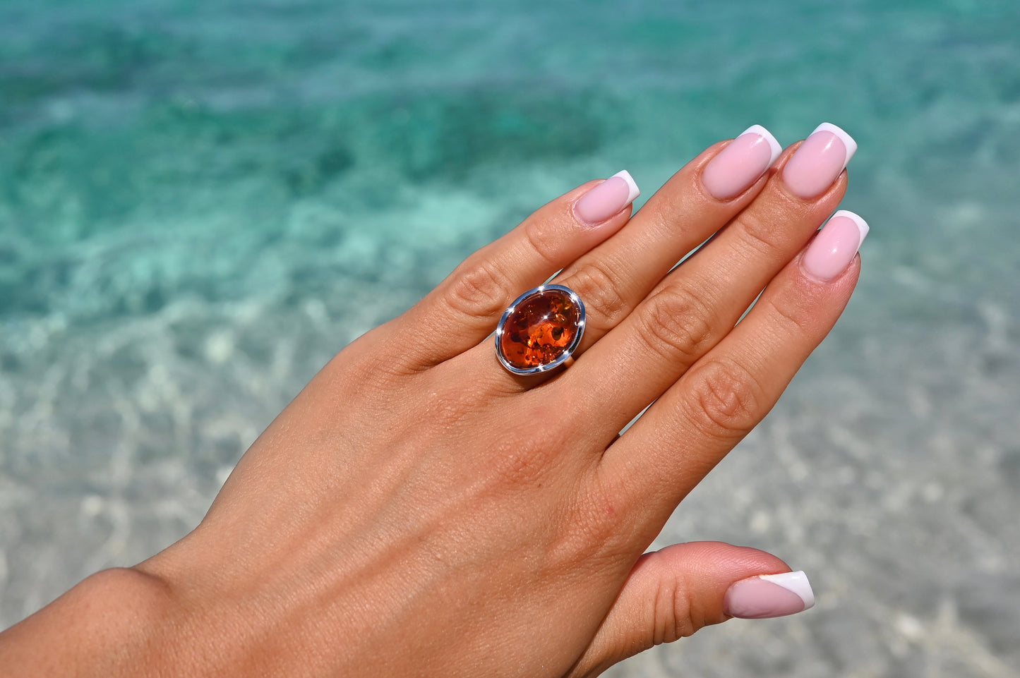 Amber Wave Ring, Cognac, Silver