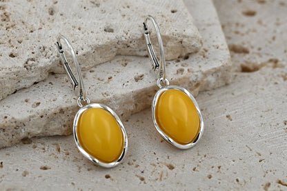 Kolczyki Bursztynowa Fala, Żółty, Srebro 925