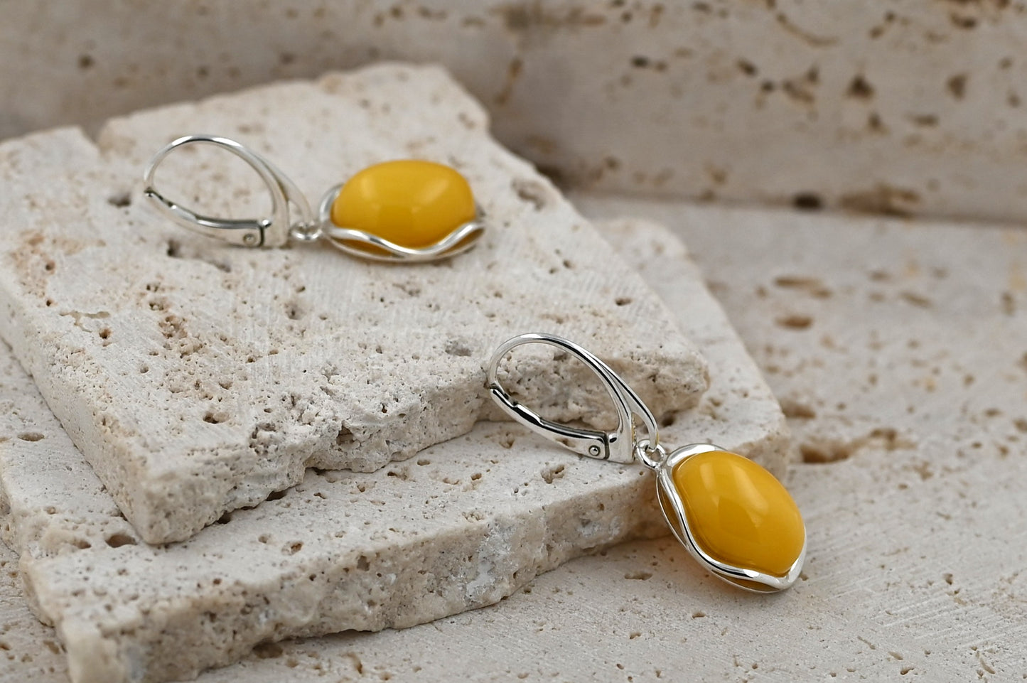 Kolczyki Bursztynowa Fala, Żółty, Srebro 925
