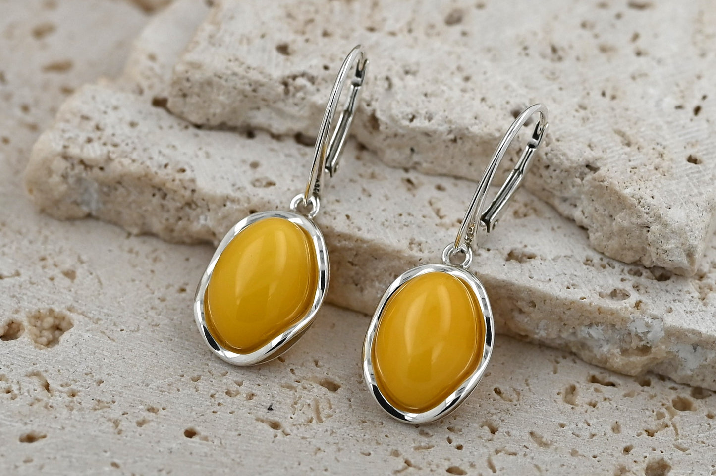 Kolczyki Bursztynowa Fala, Żółty, Srebro 925