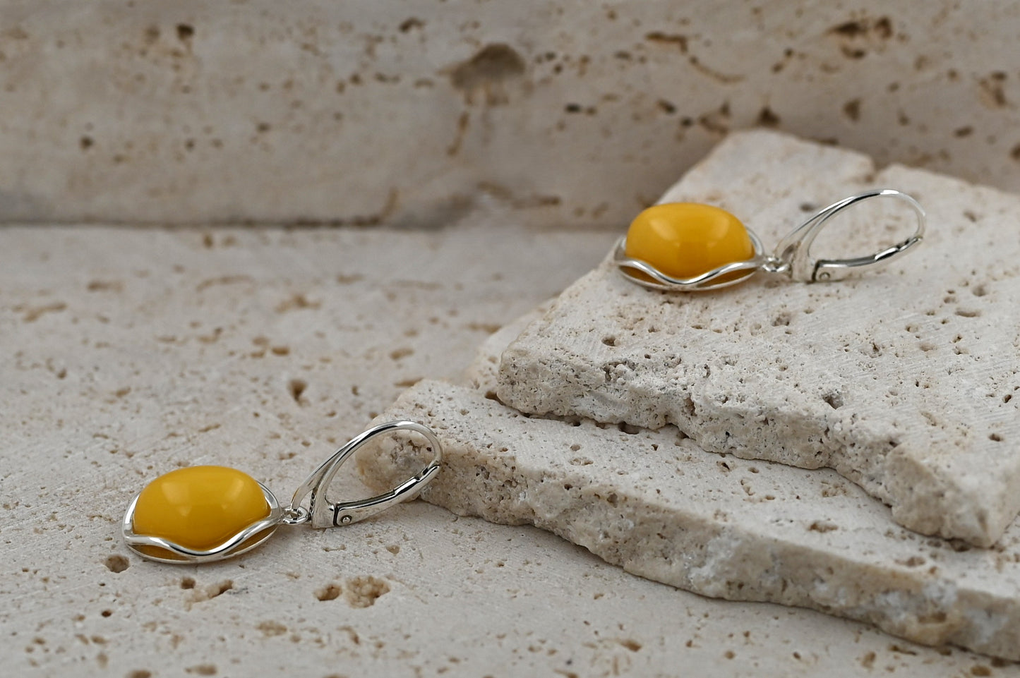 Kolczyki Bursztynowa Fala, Żółty, Srebro 925