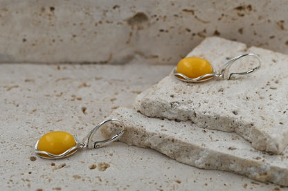 Kolczyki Bursztynowa Fala, Żółty, Srebro 925