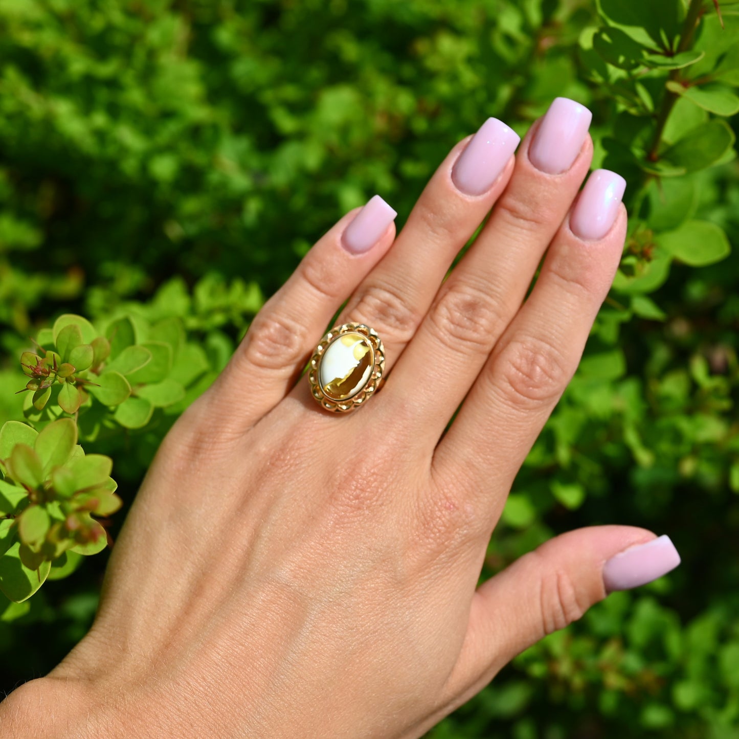 Amber Elegance Ring, Milky Unique, Gold-plated Silver