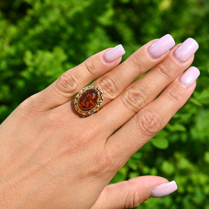 Amber Elegance Ring, Cognac, Gold-Plated Silver