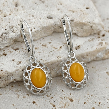 Kolczyki Bursztynowa Gracja, Mleczny, Srebro 925