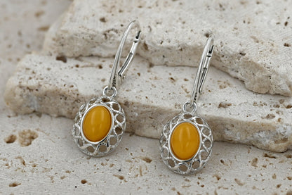 Kolczyki Bursztynowa Gracja, Mleczny, Srebro 925