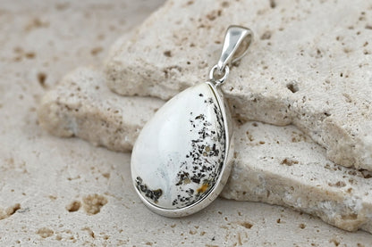 Unique Natural White Amber Pendant, Black Milky Amber, 925 Silver