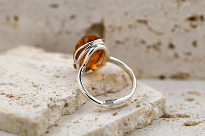 Amber Harmony Ring, Cognac, Silver 