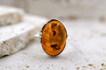 Amber Harmony Ring, Cognac, Silver 