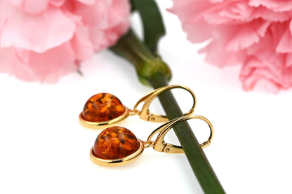 Amber Aura Earrings, Cognac, Gold-plated Silver