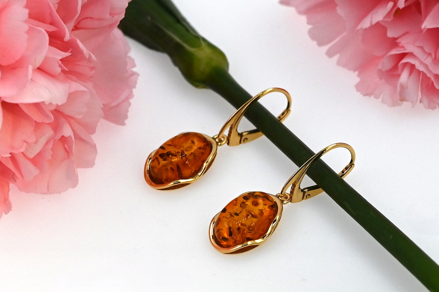 Amber Wave Earrings, Cognac, Gold-plated 925 silver