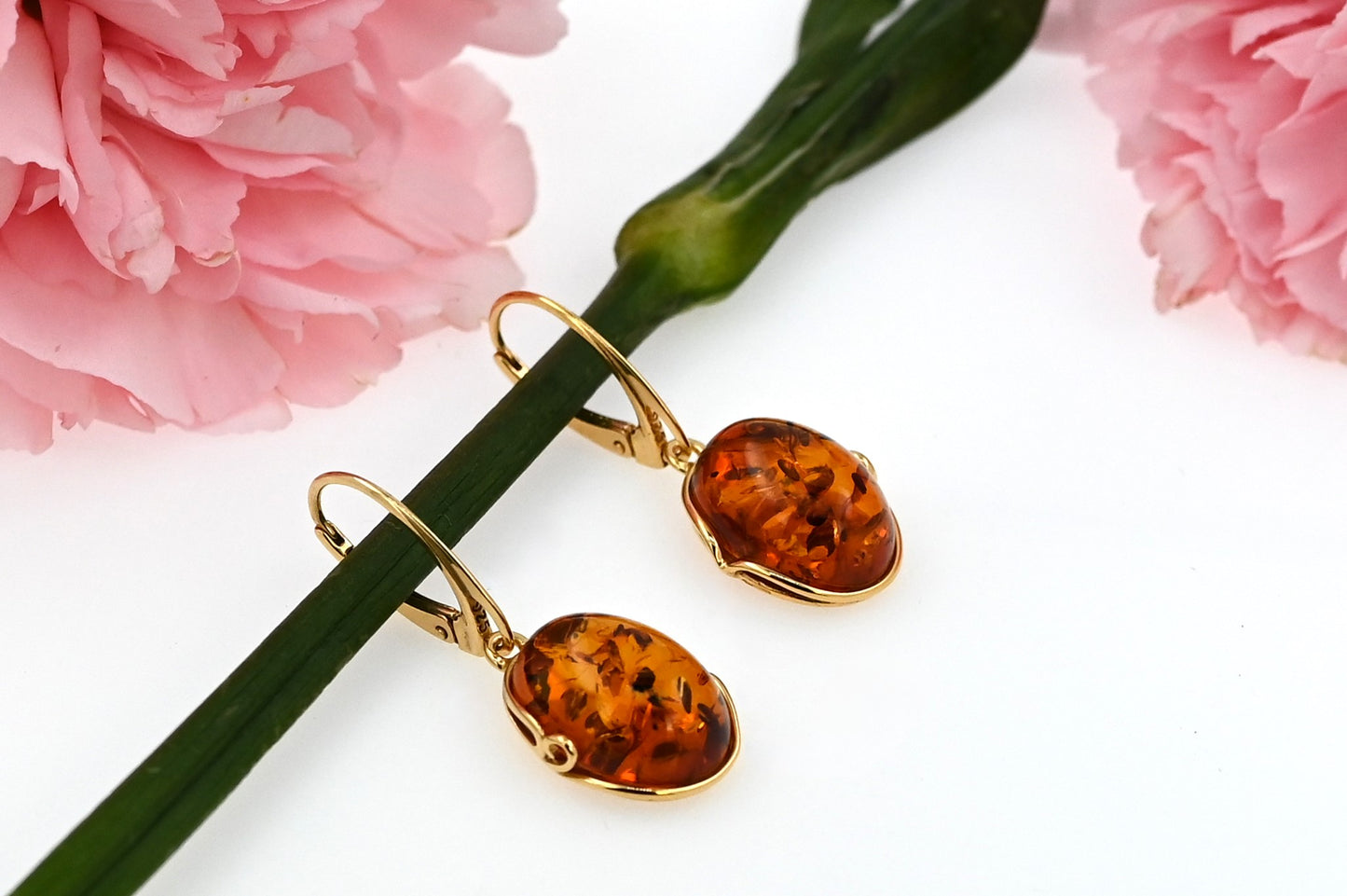 Amber Harmony Earrings, Cognac, Gold-plated Silver