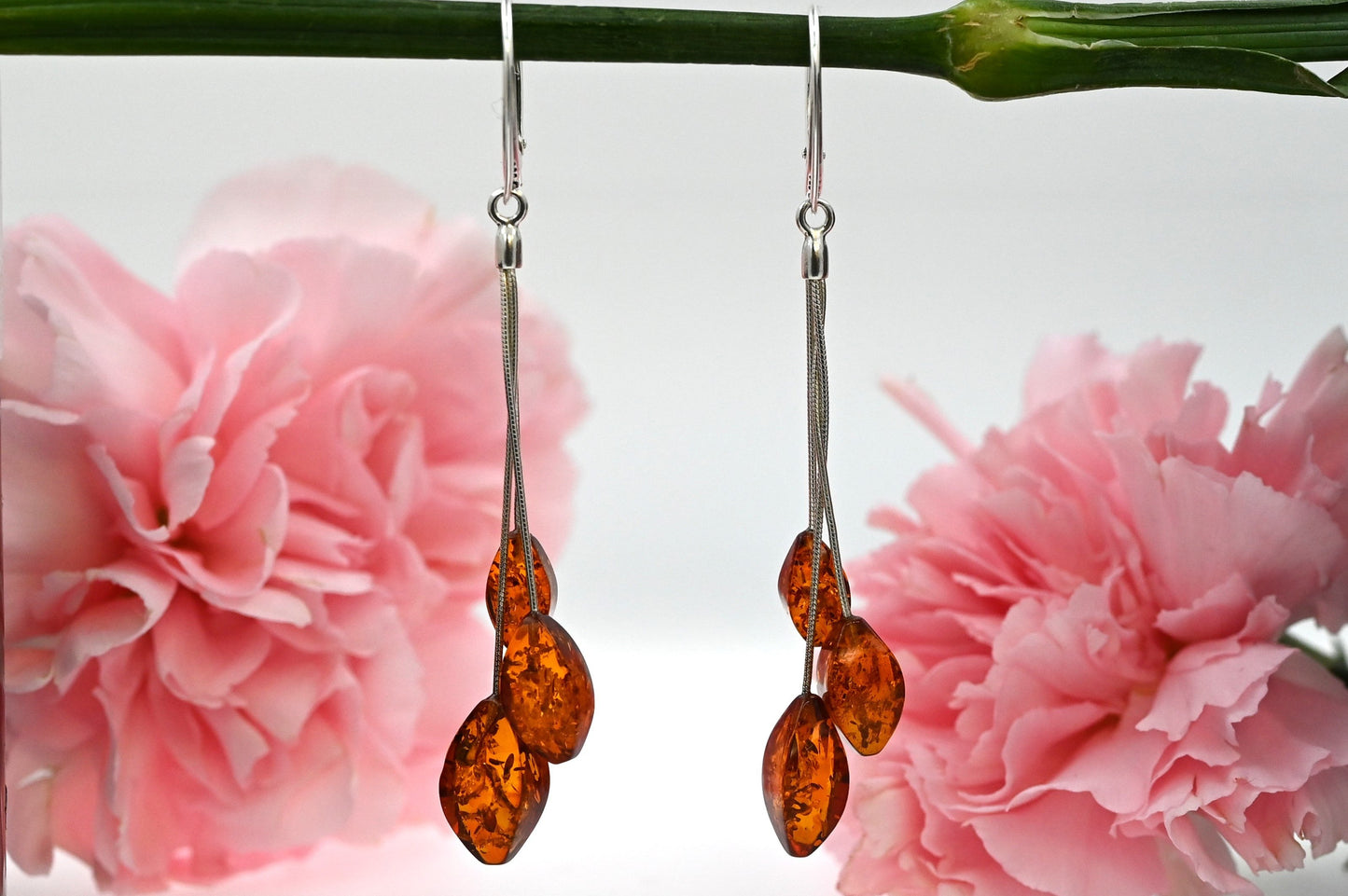 Amber Stars Earrings, Cognac, 925 Silver