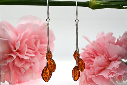 Amber Stars Earrings, Cognac, 925 Silver