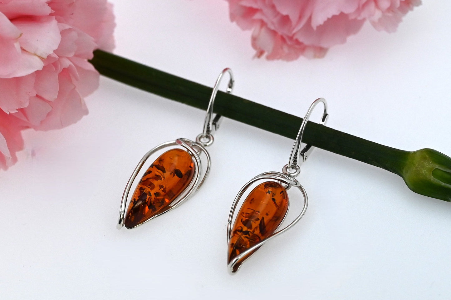 Amber Moon Earrings, Cognac, Silver 925