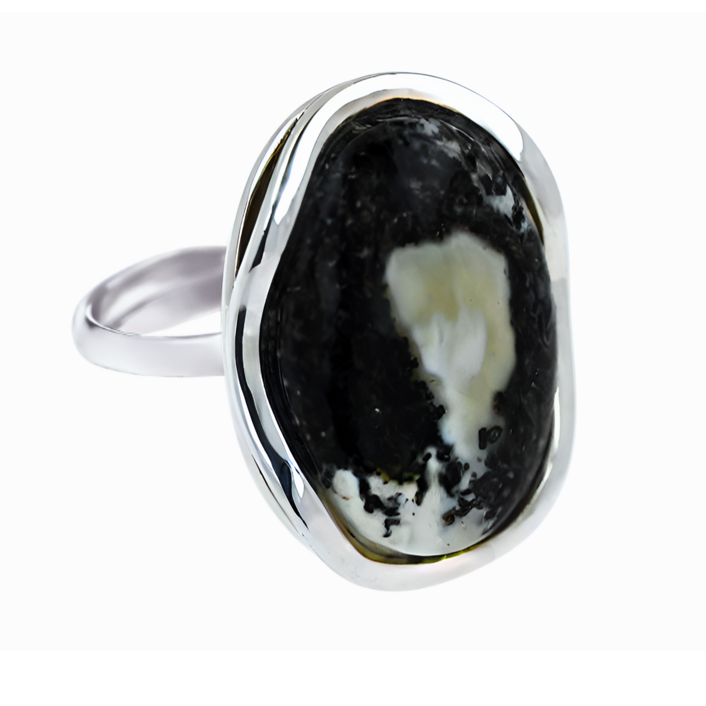 Amber Wave Ring, Black, White, Silver 925