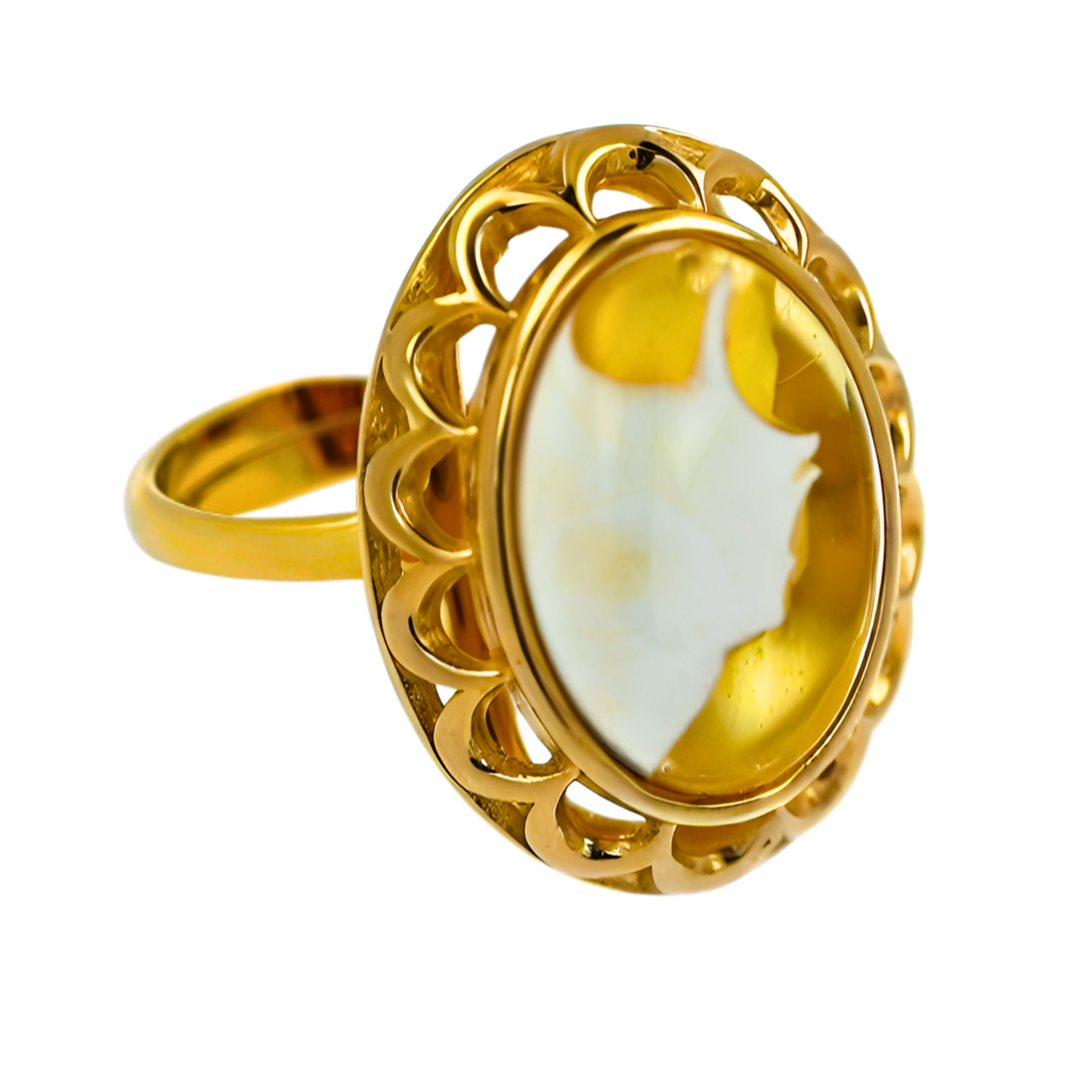 Amber Elegance Ring, Milky Unique, Gold-plated Silver