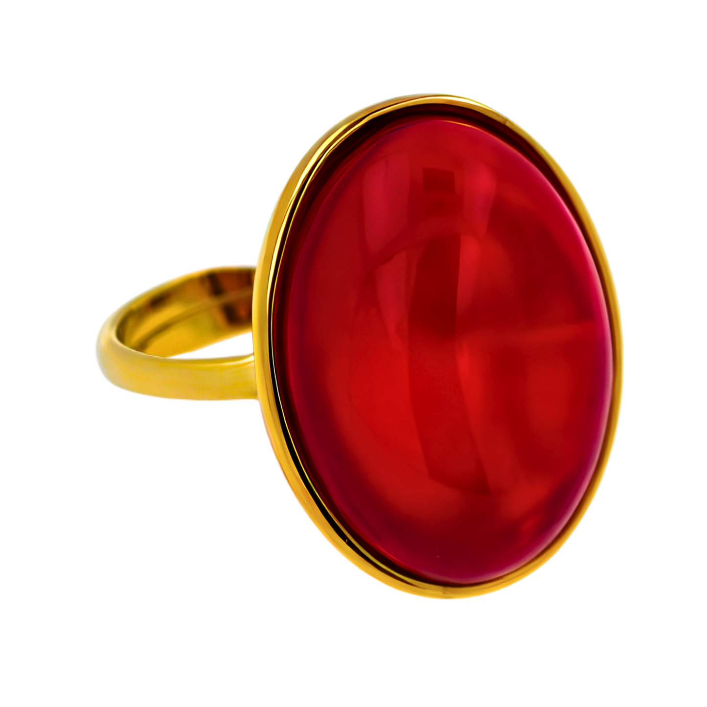 Classic Amber Ring, Red, Gold-plated silver