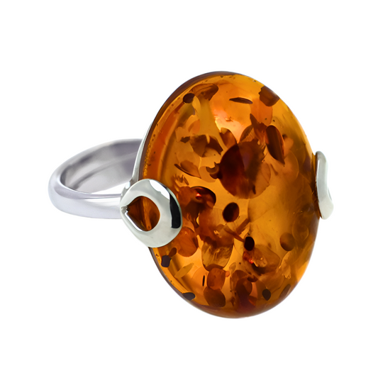 Amber Omega Ring, Cognac, Silver