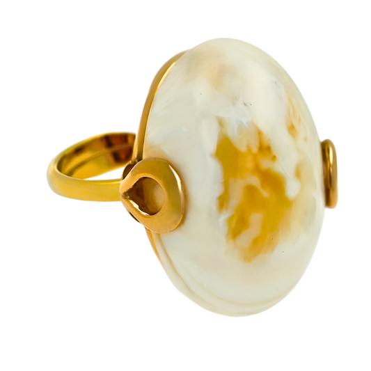 Ring Amber Omega, Milky, Unique, Gold-plated silver