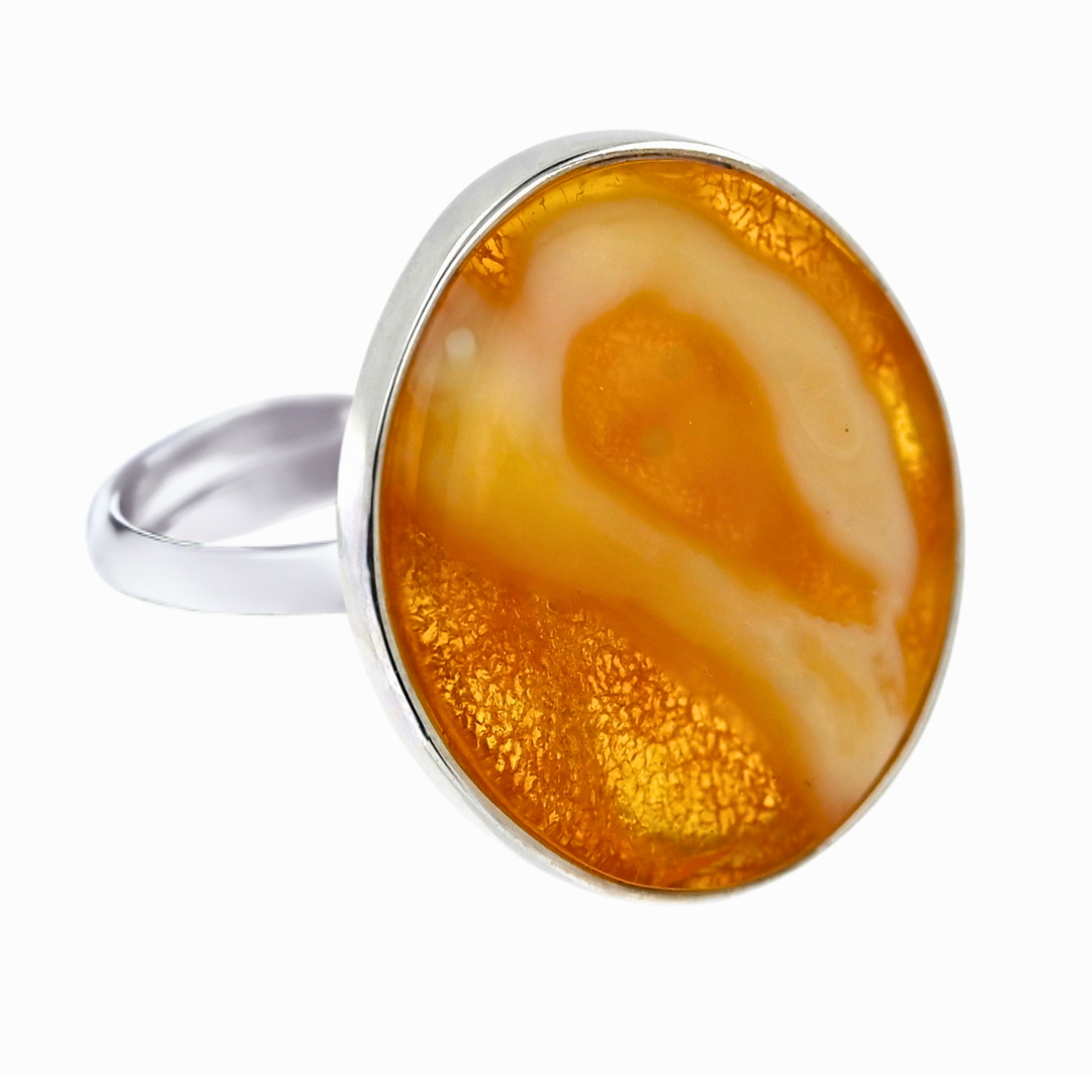 Amber Mosaic Ring, Caramel, Milky, Silver 925