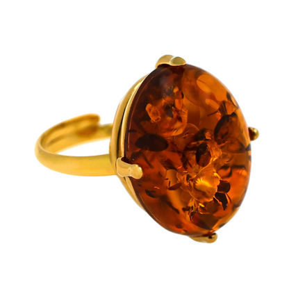 Ring Amber Glow, Cognac, Gold Plated Silver