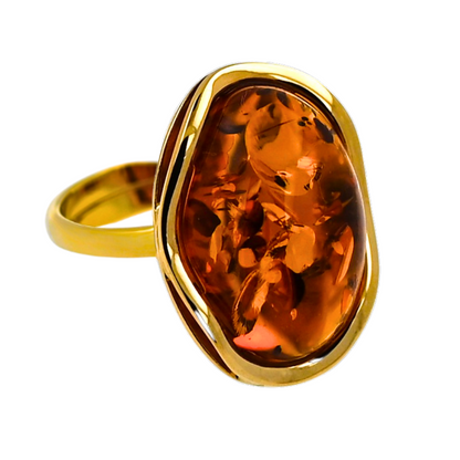 Amber Wave Ring, Cognac, Gold-plated Silver