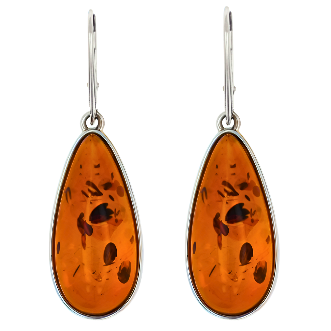 Earrings Amber Large Crystal, Cognac, Silver 925