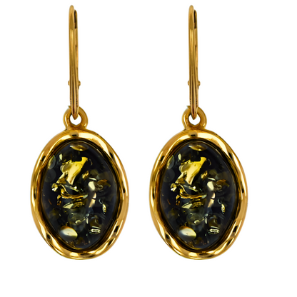 Amber Wave Earrings, Green, Gold-plated Silver 925