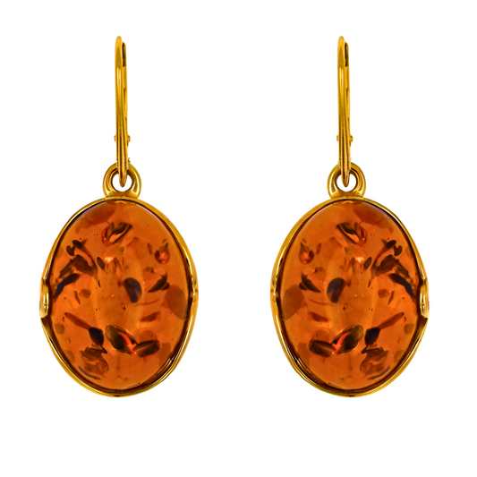 Amber Harmony Earrings, Cognac, Gold-plated Silver