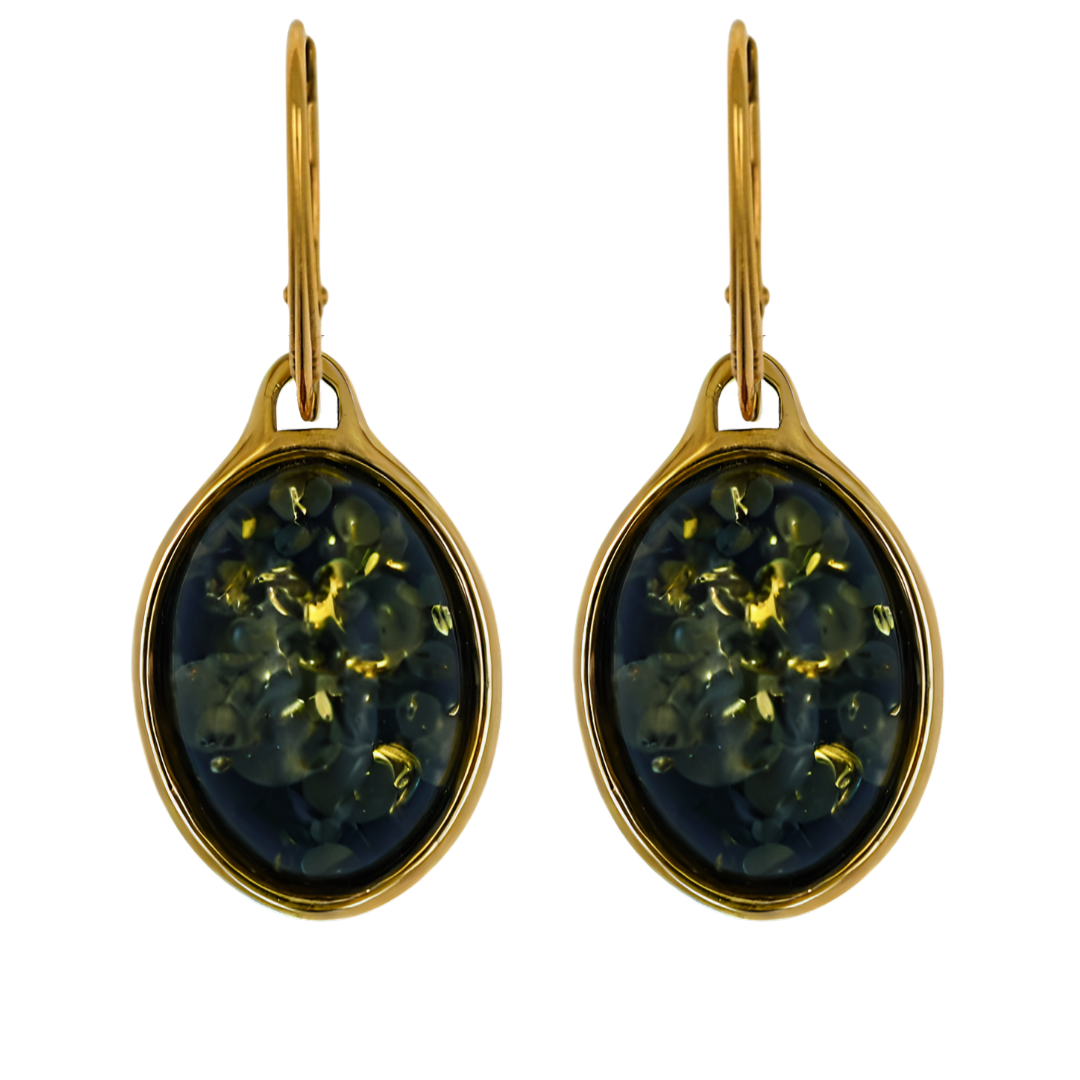 Classic Earrings Amber, Green, Gold-plated silver