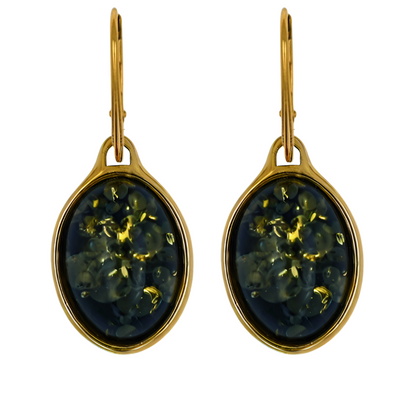 Classic Earrings Amber, Green, Gold-plated silver