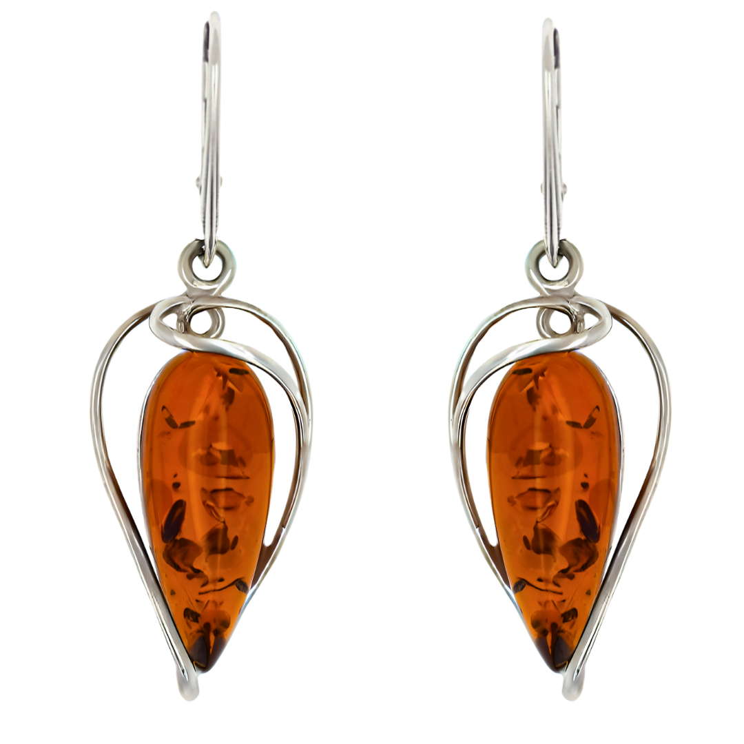 Amber Moon Earrings, Cognac, Silver 925