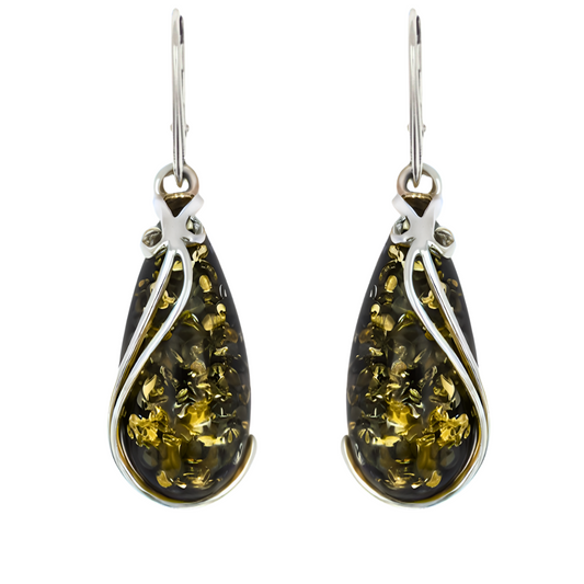 Amber Fantasy Earrings, Green, Silver 925