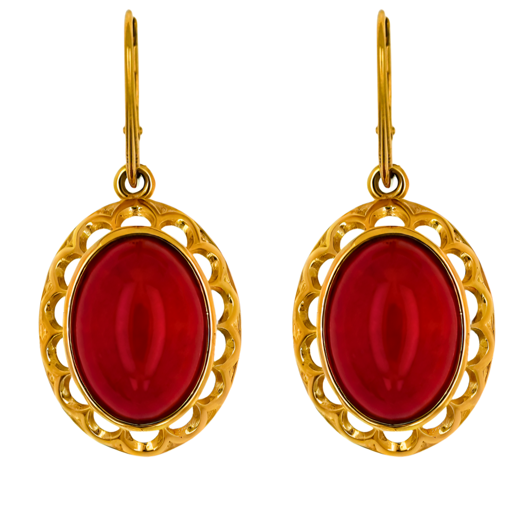 Earrings Amber Elegance, Red, Gold-plated Silver 925