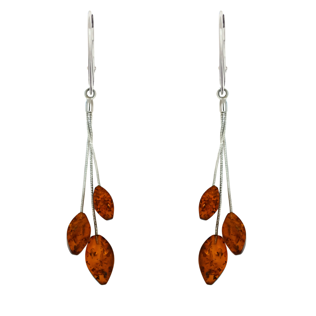 Amber Stars Earrings, Cognac, 925 Silver