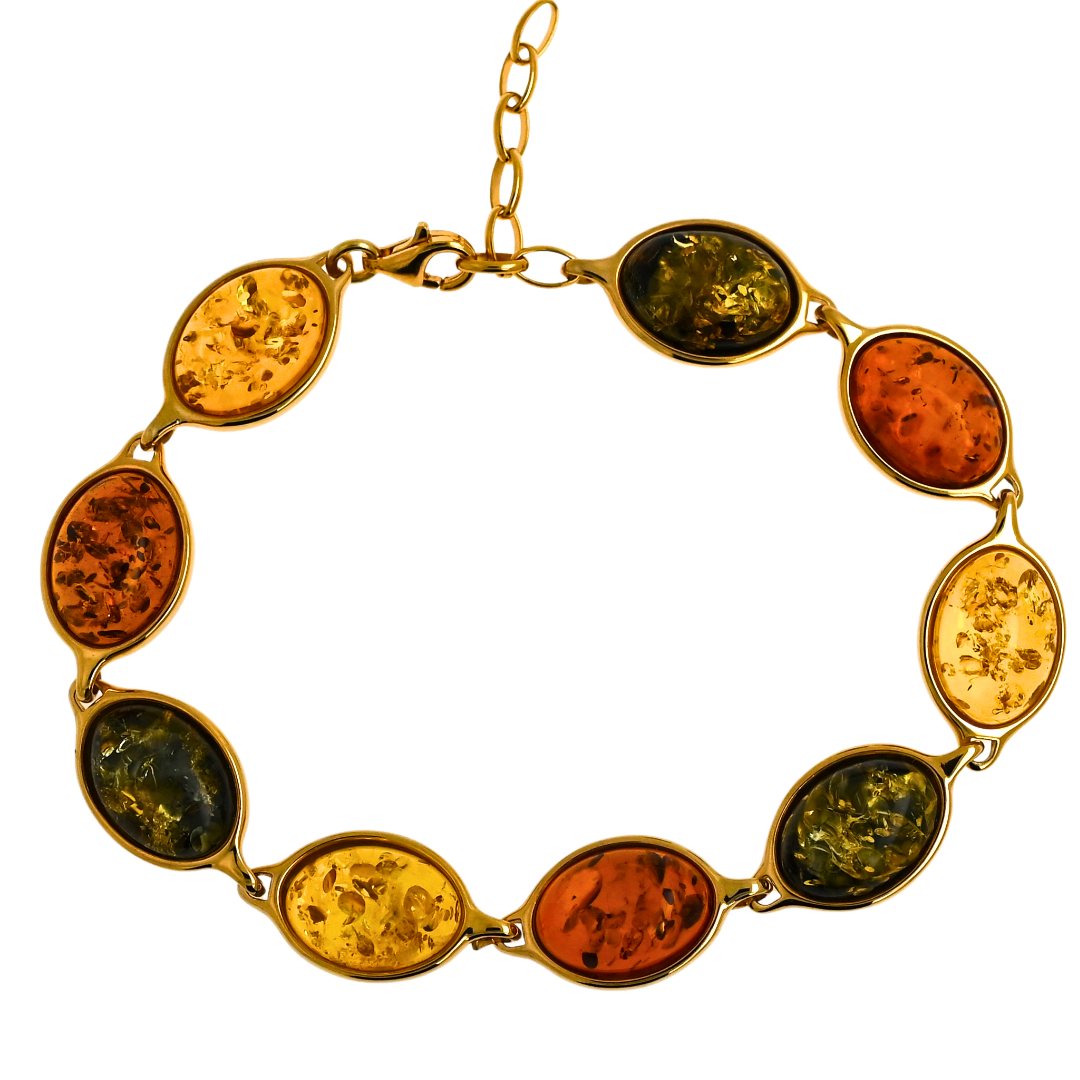 Amber Elegance Bracelet, Multicolor, Gold-plated silver