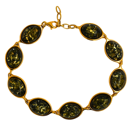 Elegance Amber Bracelet, Green, Gold Plated Silver