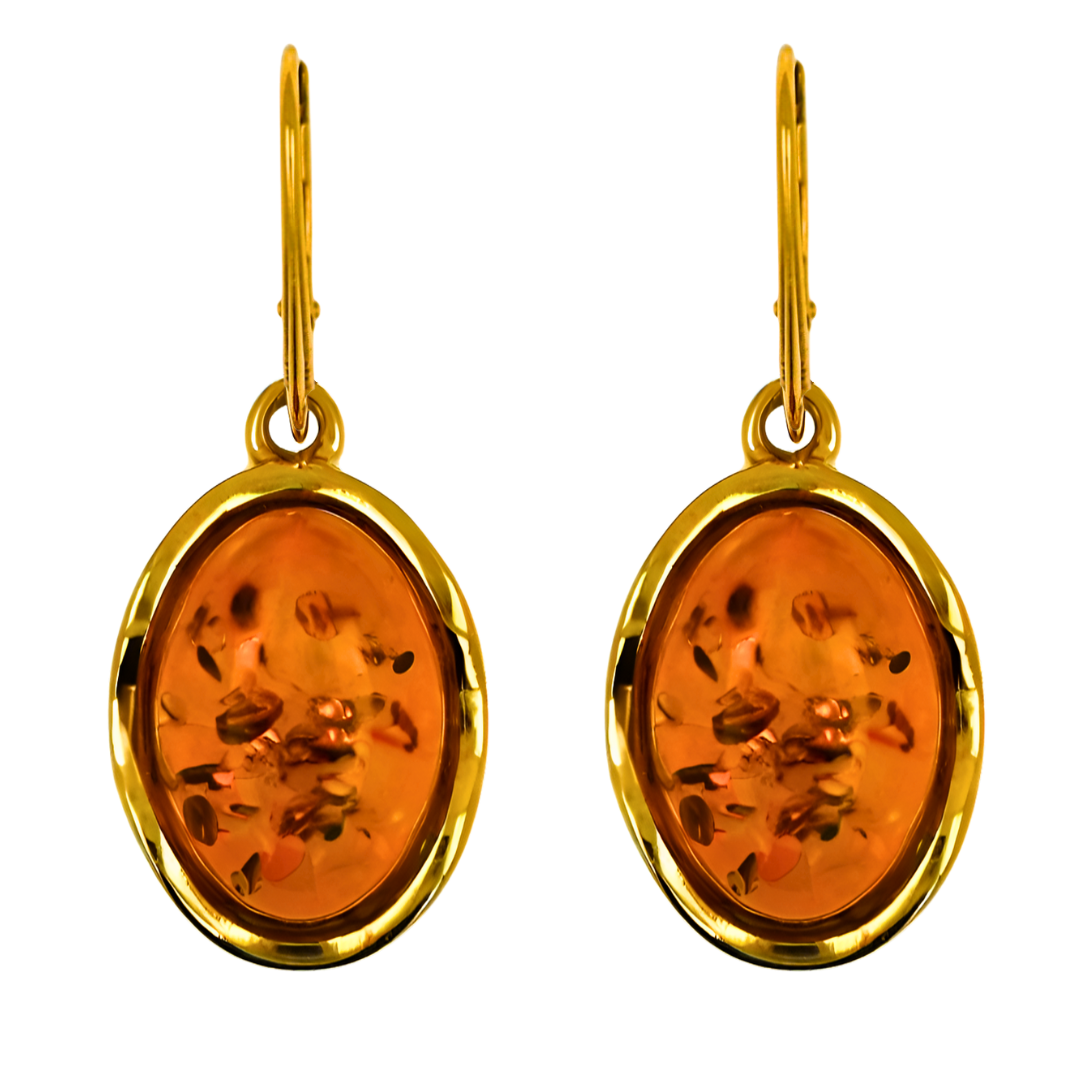 Amber Wave Earrings, Cognac, Gold-plated 925 silver