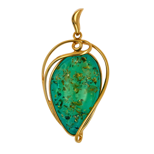 Amber Moon Pendant, Turquoise, Gold Plated Silver