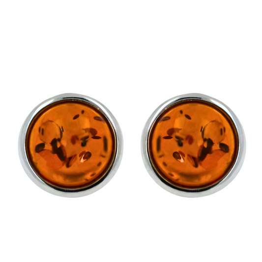 Amber Aura Stud Earrings, Cognac, Silver 925