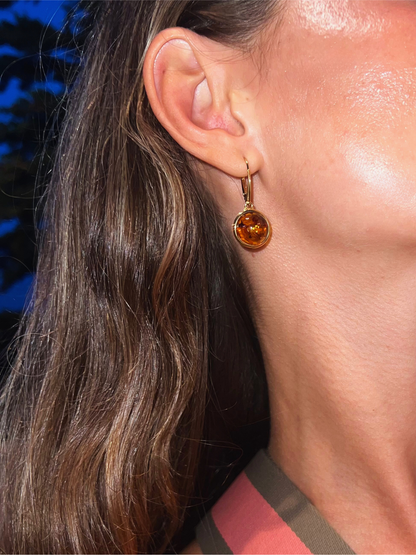 Amber Aura Earrings, Cognac, Gold-plated Silver