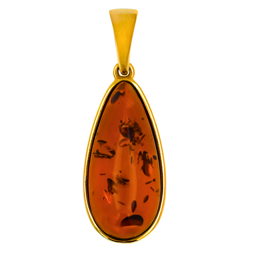 Pendant Amber Crystal, Cognac, Gold-plated Silver 925