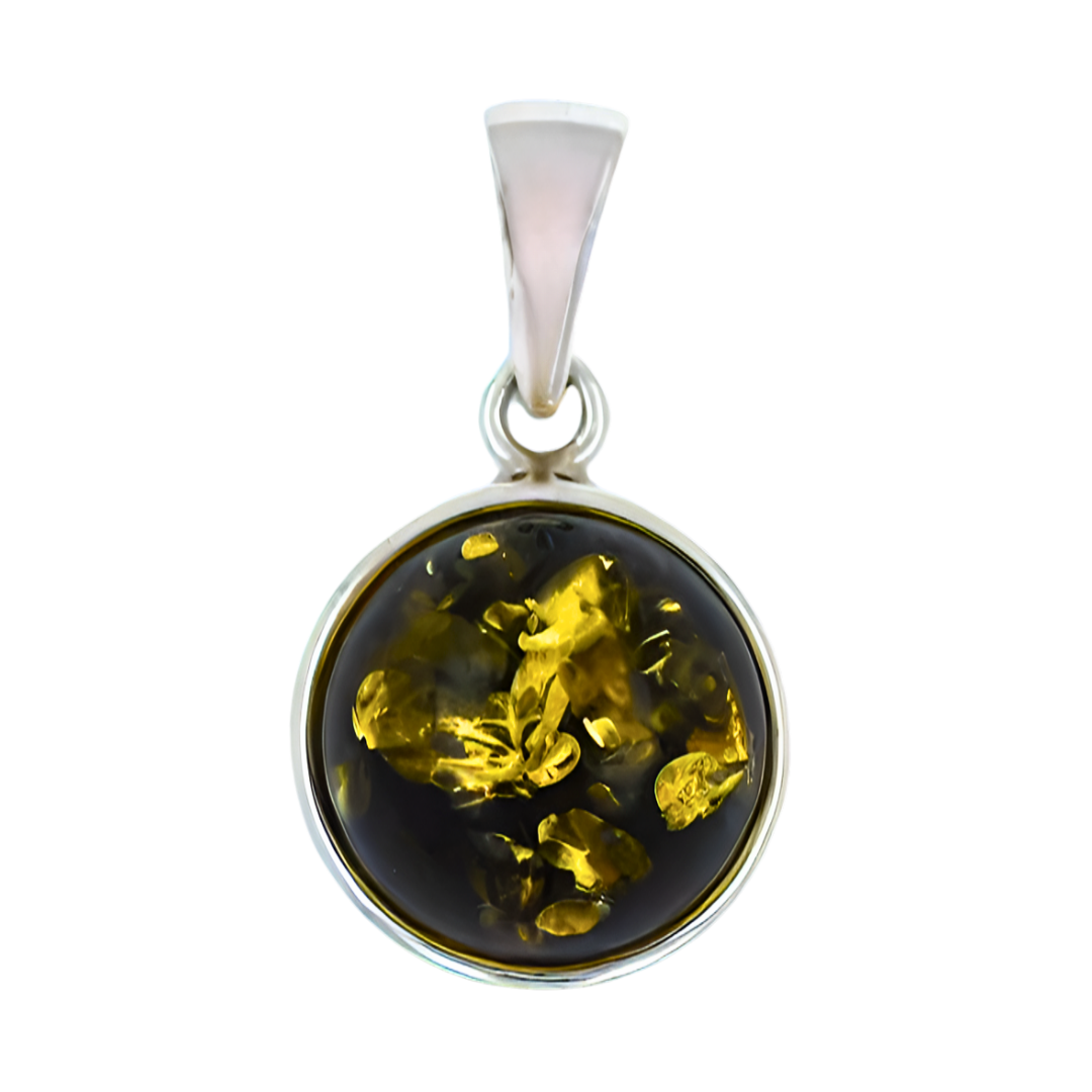 Amber Aura Pendant, Green, Silver 925