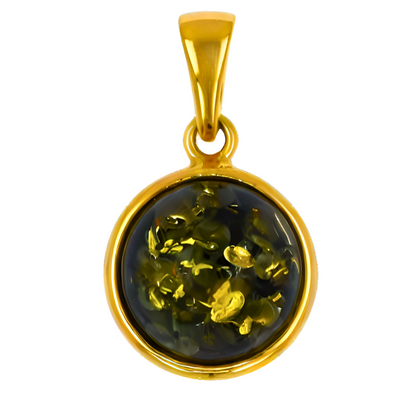 Amber Aura Pendant, Green, Gold Plated Silver 925