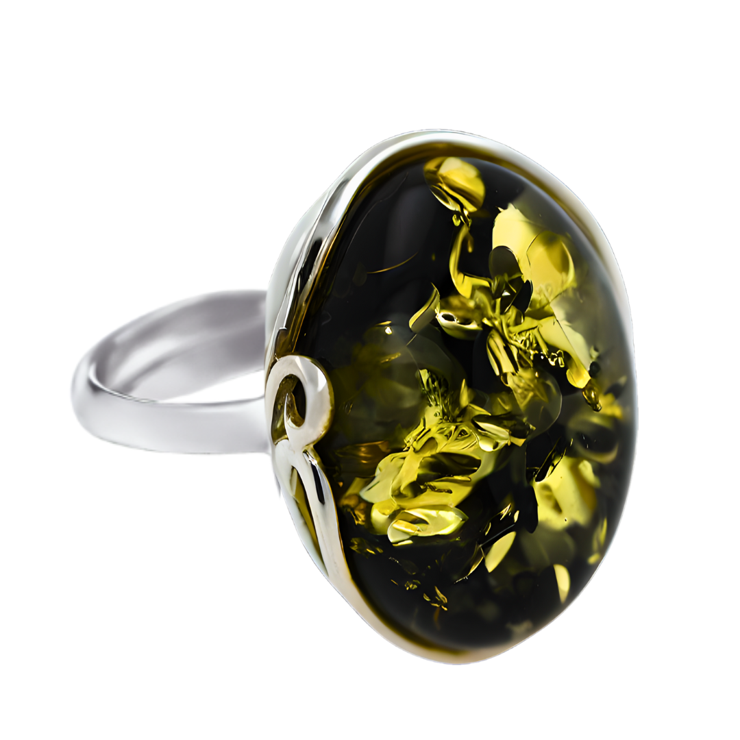 Pierścionek Bursztynowa Harmonia, Zielony, Srebro 925