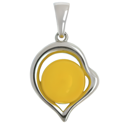 Amber Heart Pendant, Yellow, Silver 925