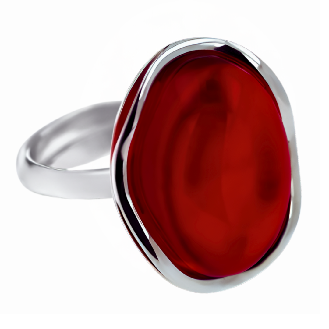 Pierścień Bursztynowa Fala, Czerwony, Srebro 925