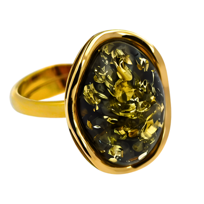 Pierścień Bursztynowa Fala, Zielony, Pozłacane srebro