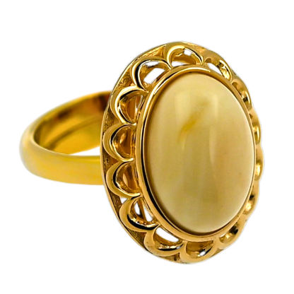 Pierścionek Bursztynowa Elegancja, Mleczny, Pozłacane Srebro